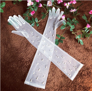 Gants longs en Tulle perlés, couleur unie, <span class=keywords><strong>Transparent</strong></span>, Ultra mince, coude de mariée, à la mode, 2023 - Product Image 3