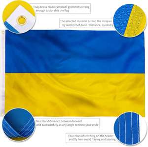 Bandera de Ucrania de nailon FA24 personalizada de primera calidad, 3x5 pies, para exteriores, de doble cara, resistente, 210D, con rayas cosidas y dobladillo de 4 puntadas, con ojales de latón. - Product Image 2