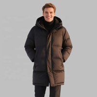 Manteau Épais d'Hiver à Capuche Softshell Zippé Personnalisé OEM en Duvet 90% Long pour Homme, Doudoune Bulle d'Extérieur pour l'Hiver