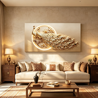 Décoration murale moderne en relief 3D de luxe, paon, peinture décorative artisanale en résine + HDF, décoration murale pour la maison, salon