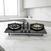 Table de cuisson à gaz encastrable à trois brûleurs en verre trempé avec sécurité anti-extinction de flamme, allumage par impulsions, classe d'efficacité énergétique A+, usage domestique