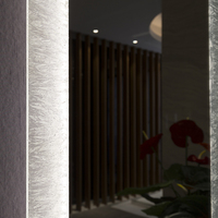 Miroir de salle de bain mural en aluminium avec cadre LED texturé en forme de carré, miroir de vanité décoratif personnalisé avec éclairage arrière