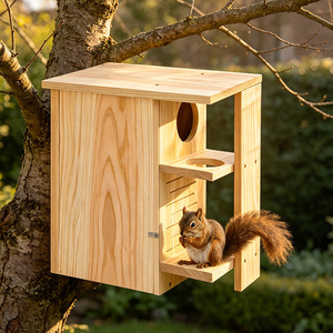 Casa y Comedero para Ardillas de <span class=keywords><strong>Madera</strong></span> Natural, Refugio para Animales Silvestres de Jardín, Caja de <span class=keywords><strong>Madera</strong></span> de Pino, Venta al Por Mayor Directa de Fábrica - Product Image 4