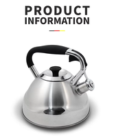 Bouilloire à sifflet en acier inoxydable de haute qualité Design unique Poignée en bakélite Fond à induction pour thé. Tailles disponibles 1L 2.5L 3L