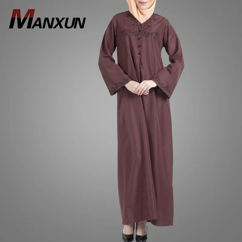 मामूली घूंघट कशीदाकारी एक लाइन Muslimah Abaya पोशाक Virous रंग खोने फिटिंग कफ्तान प्रार्थना पहनने इस्लामी वस्त्र दुबई Kebaya