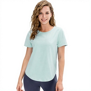 T-shirt à manches courtes bleu clair pour femme, col rond, coupe ample, tissu jersey respirant, vêtements décontractés, toutes saisons, streetwear, grandes tailles - Product Image 1