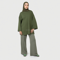 Willson Personnalisé Logo Coton Tricoté Chemise Modeste Abaya Respirant T-Shirt Surdimensionné Bloc de Couleur Gaufré Chemisiers Décontractés