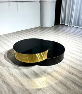 طاولة من الزجاج المقسى بتصميم حديث مستدير من الستانلس ستيل بقاعدة ذهبية أثاث أسود قابل للدوران - Product Image 5