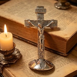 Gold And Antique Silver Alloy Metal Cross <b>Ornament</b> For <b>Car</b> Home Office Desktop Traditional Design Compact Size - Product Image 2
