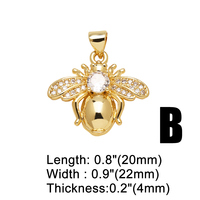 ASJEWELRY Pendentif abeille en émail noir et blanc pour collier, en cuivre plaqué or, avec cristal blanc, fournitures de fabrication de bijoux pdta875
