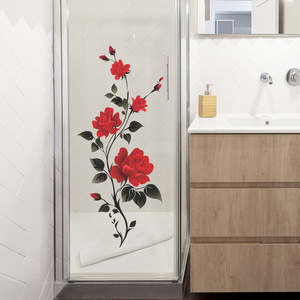 Autocollant mural en forme de branche de rose rouge <span class=keywords><strong>romantique</strong></span>, art floral, grandes tuiles murales, autocollants pour salle de bain/salon/<span class=keywords><strong>chambre</strong></span> - Product Image 2
