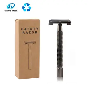 Maquinilla de Afeitar de Seguridad con Apertura Tipo Mariposa y Doble Filo para <span class=keywords><strong>Hombres</strong></span>, Maquinilla de Afeitar de Metal Negro Mate, Apertura Giratoria - Product Image 1