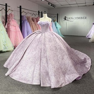 Dy1557 Luxury Lilac Quinceanera Ball Gown 3D Floral Trim Pleated Bodice <b>Silver</b> Damask Jacquard Skirt Jancember - Product Image 5