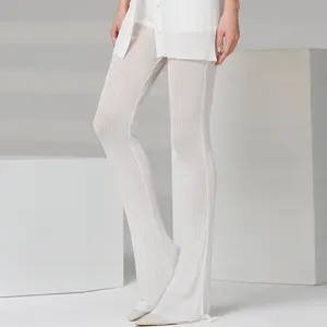 Aprom20alw472 — pull en tricot blanc pour femmes, pantalon à jambes larges, vêtement tricoté longueur à la cheville, bonne qualité, printemps