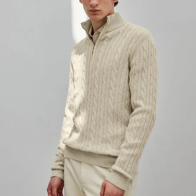 Suéter de cachemira de estilo clásico para hombre, Jersey de punto con cable grande