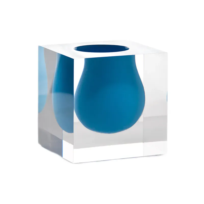 Vas Sendok Mini Transparan Berwarna Biru 4.25 "Vas Lucite Persegi dan Mangkuk Transparan Akrilik Vas Sendok Persegi untuk Rumah