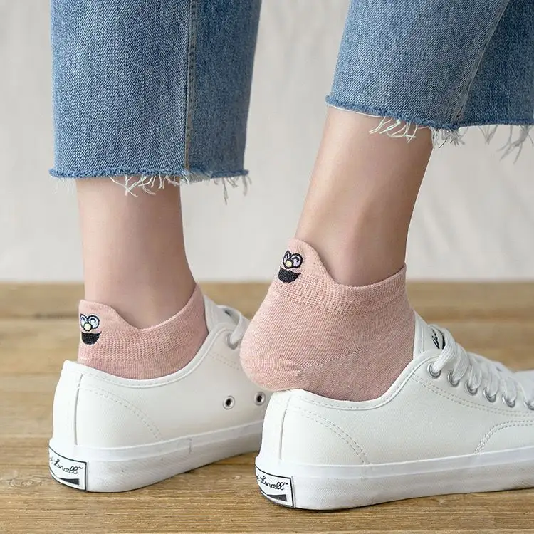 Printemps Offre Spéciale tendance talon broderie drôle dessin animé chaussettes courtes doux respirant mode dessin animé femmes cheville chaussettes