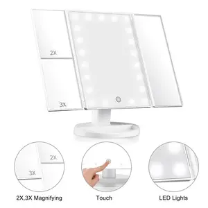 3-Fold Lighted Vanity Makeup Mirror with 22 LED Lights 1X/2X/3X Magnification Touch Screen Table Mirror Cosmetics Glass Finish