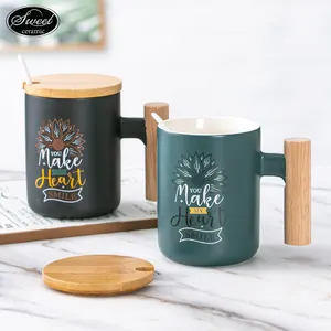 Juego de tazas de café de mayor capacidad, regalos de negocios ecológicos, tazas con logotipo personalizado, tazas de café de cerámica con tapa y cuchara