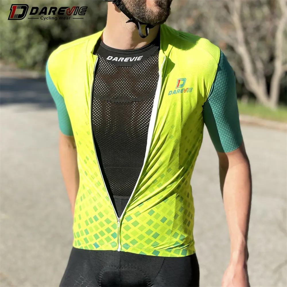 Darevie Custom Logo Cycling Clothing Green Breathable City Road Bike Pro Cycle Jersey with Pattern
