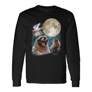 Camiseta de manga larga con estampado de tres opossums, mapaches y ratas que ronronan al luna - Product Image 2