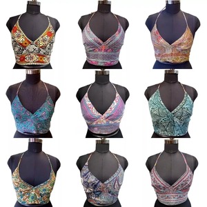 Haut Choli imprimé en soie pour femme – Blouse courte bohème à col halter et dos nu, taille unique - Product Image 6