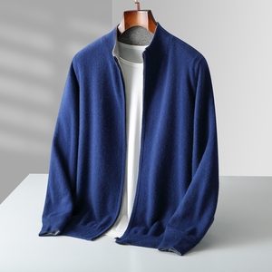 Suéter de punto con cremallera para hombre de lana merino 100%, suéter de Cachemira, cárdigan de lana gruesa con cuello informal de otoño, suéter para hombre - Product Image 3