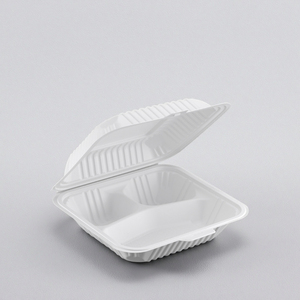 Disposable Plastic <b>Takeaway</b> Food <b>Container</b> with Lid 3-Compartment Clamshell Minimalist Style 8.25" x 7.55", 150pc (150/1) - Product Image 4