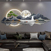Art mural en acrylique gravé avec un paysage de montagne moderne et luxueux, LED avec horloge, tableaux suspendus pour la décoration murale de la maison et de l'hôtel