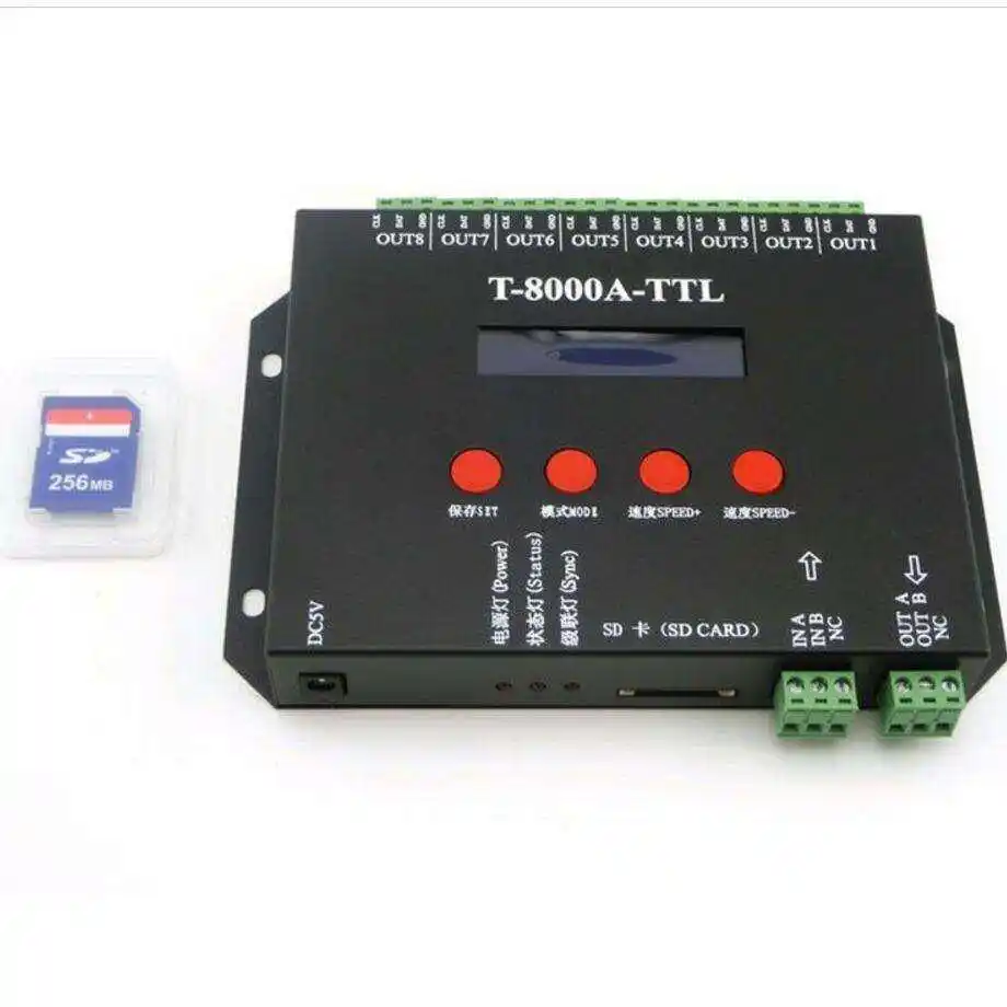 T-8000 SD Card rgb led pixel controller LEDEdit software Full color T-8000A TTL DMX 512 Programmable LED Strip Light Controller