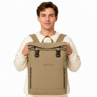 Sac à dos kaki à fermeture roll-top pour ordinateur portable, sac de voyage, sac à dos de jour