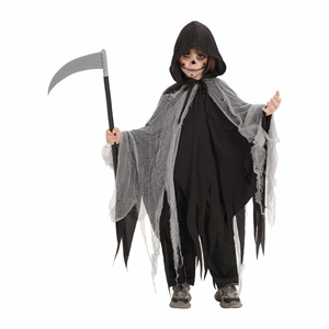 Disfraz de Grim Reaper para niños con guadaña, traje de cosplay de terror para Halloween, capa con capucha negra y gris, talla M L - Product Image 4