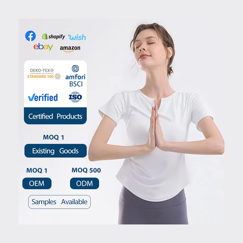 High Quality Quick Dry Pilates Workout T-Shirt Small V-Neck Fold Design Girls Yoga Exercise Top