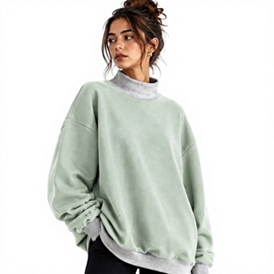 Nouveau Sweat-shirt Femme Tendance à Épaules Tombantes Manches Longues Couleur Claire Col Montant Uni 340 GSM Coupe Classique - Product Image 1