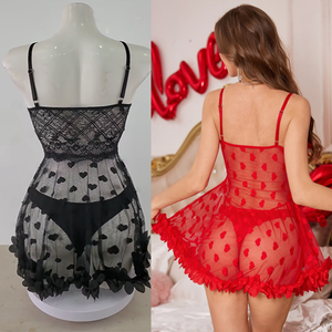 Nuovo arrivo da <span class=keywords><strong>donna</strong></span> Sexy Lingerie di san valentino abito in pizzo <span class=keywords><strong>rosso</strong></span> trasparente pigiami con stampa a cuore ad alta elasticità Mini pigiami - Product Image 6