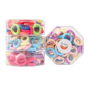 40 / Box of Children's Towel Ring Leather Band Color High Elastic Nylon Hair Ring Tied Hair Does Not Hurt Seamless Little Girl