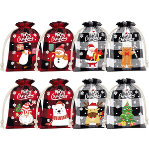 Élément réutilisable personnalisé imprimé coton et lin cordon petits sacs-cadeaux de Noël - Product Image 4