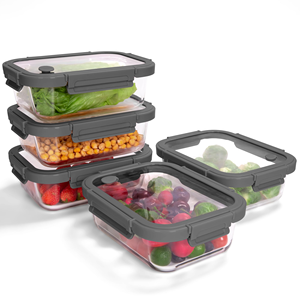 Rectangular Airtight Glass Food Storage Container with Leak-Proof Snap Latch <b>Lid</b> Top Lifting Design and Clip for Convenient Use - Product Image 1