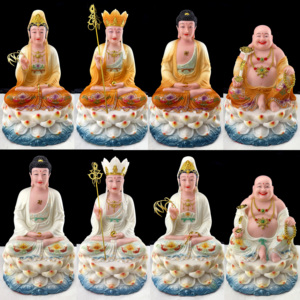 Ensemble de statues de <span class=keywords><strong>Bouddha</strong></span> Saha, Sakyamuni, Guanyin, Ksitigarbha, Maitreya, figurines en résine, décoration d'autel à domicile - Product Image 5