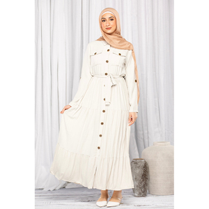 LEDUO High Quality Linen Casual Women Breathable Tiered Maxi Abaya <b>Dress</b> with Snap Front and Waist Tie <b>for</b> Spring Autumn - Product Image 1