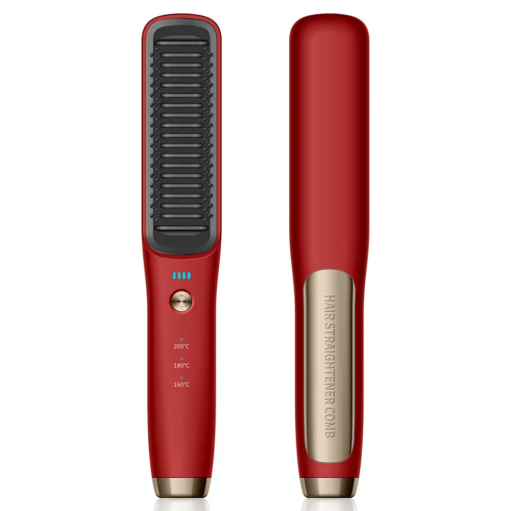 Escova de cabelo recarregável ajustável, de USB-C, com temperatura rápida, sem fio, alisador de cabelo, com bateria de 4800mah