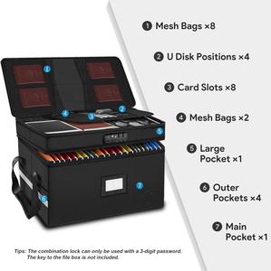Portable Office <b>Collapsible</b> 2-Layer File <b>Box</b> Organizer Reflective Strip Document <b>Storage</b> with Fireproof Lock - Product Image 3