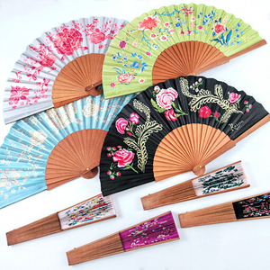 21cm Folding Bamboo Fan Vintage Style Single-Sided Cloth with Printed Logo Wholesale Chinese Wedding & Easter Hand Fans