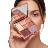 Palette de fards à paupières vide à 7 compartiments carrés, boîtier cosmétique en plastique plaqué or rose avec couvercle articulé et miroir pour maquillage