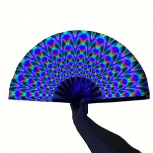 Abanico de tela de arte popular a todo color vibrante de 33 cm con marco de plástico duradero y técnica de bambú pintado para decoración del hogar para Año Nuevo - Product Image 4