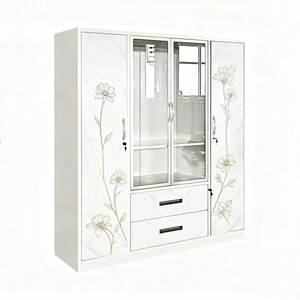 Elegante e funzionale in acciaio a 4 porte per camera da letto <span class=keywords><strong>armadio</strong></span> autoportante con chiusura a chiave 2 cassetti appesi per porte <span class=keywords><strong>scorrevoli</strong></span> in tessuto - Product Image 4