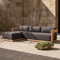 Canapé d'extérieur en teck massif avec coussins imperméables, finition naturelle, mobilier de jardin, sièges modernes pour patio, véranda, terrasse