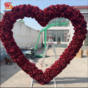 Arche de fleurs artificielles roses bordeaux épaisses et lourdes, design asymétrique classique rouge cassé, prix usine, pour mariages - Product Image 6