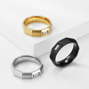 Bijoux de mode, bague en acier inoxydable plaqué or 18 carats, design géométrique, zircon, pour homme et femme, mariage, fiançailles - Product Image 1
