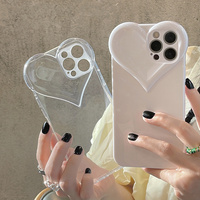 Coque de téléphone souple en forme de coeur de dessin animé de style coréen pour iPhone 14 13 12 11 Pro Max XS XR 7 8 Plus avec 16 housse de protection